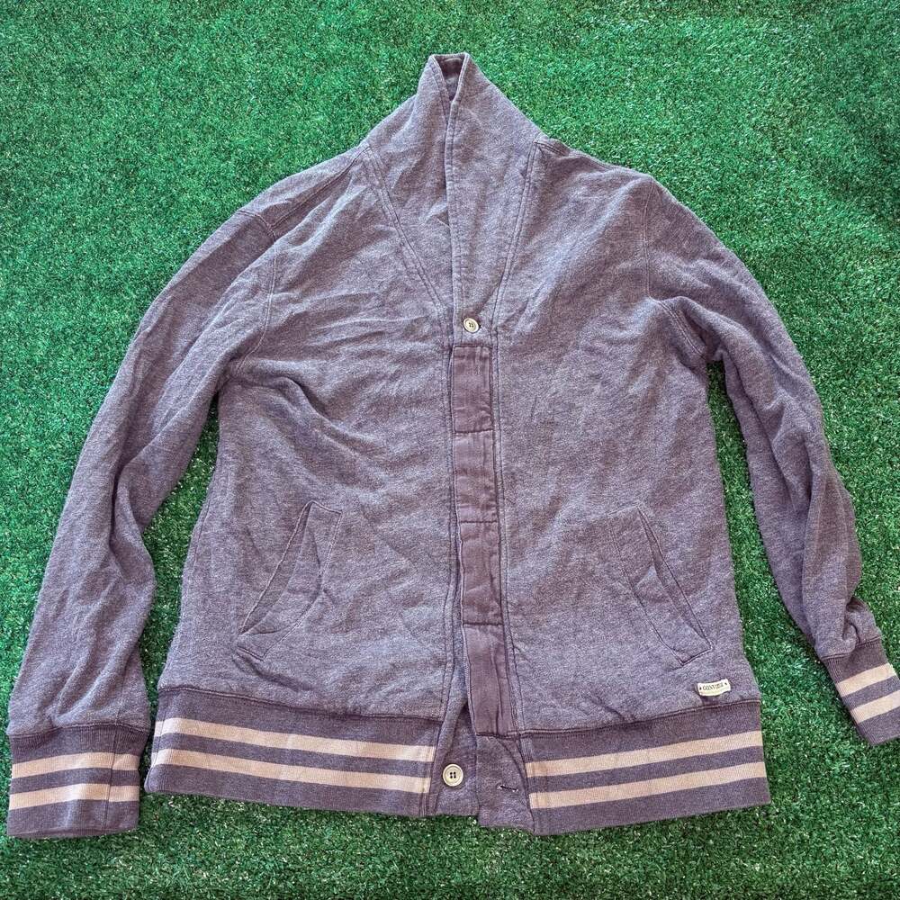 Converse Black Canvas Mens Shawl Collar Button-Up Sweatshirt Cardigan